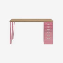 BISLEY MultiDesk BxTxH 1400x600x740 mm, natürliche Eiche/pink, MD146H018601