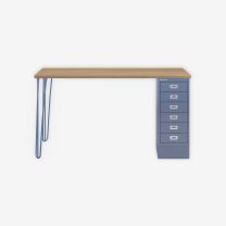 BISLEY MultiDesk BxTxH 1400x600x740 mm, natürliche Eiche/blau, MD146H018605