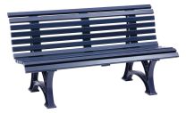 Parkbank aus Kunststoff, mit 2 Füßen, 6 Sitz- und 7 Lehnlatten 50x30 mm, Breite 1500 mm, blau